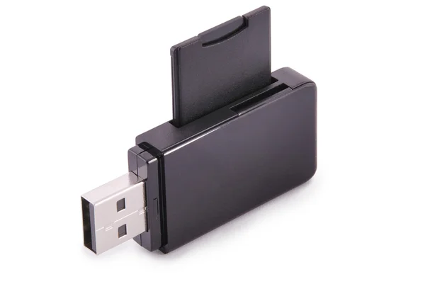 Black card reader with memory card (Clipping path) — Stock Photo, Image