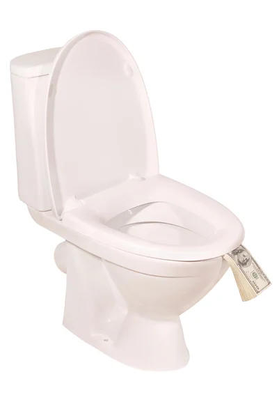 Money down the toilet bowl (Clipping path) — Stock Photo, Image