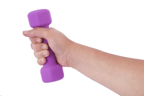 Pink dumbbells in hand (clipping path) — Stock Photo, Image