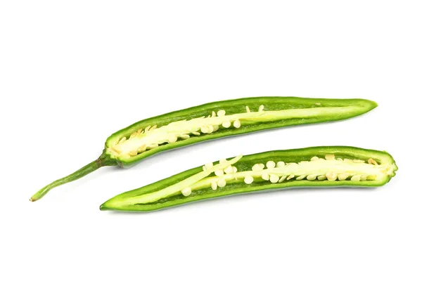 Green Chili Pepper Isolated White High Resolution Photo Full Depth — Stock Photo, Image