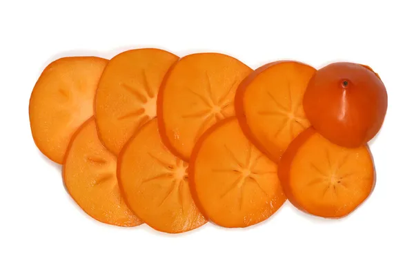 Orangenreife Persimmon Persimmon Frucht Orang Früchte Scheiben Schneiden Foto Hoher — Stockfoto