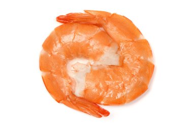 Beyazın üzerinde mükemmel bir rötuş yapılmış karides. Yüksek çözünürlüklü. Tam alan derinliği.