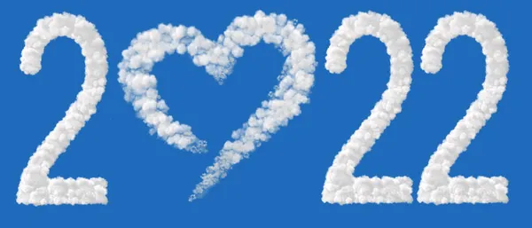 Yeni Yıl 2022 2022 Harfli Bulutlar Mavi Üzerine Izole Edilmiş — Stok fotoğraf