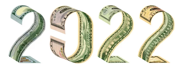 Inscrição 2022 Feita Notas 100 Dólares Renderização Isolado Branco — Fotografia de Stock