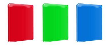 Boş blu-ray davası RGB. Üç boyutlu tasvir. Beyaz arkaplanda izole. 