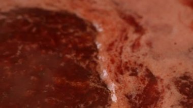 Yakın plan çekimde haşlanmış viburnum reçeli. Yan görüş. 4K UHD video görüntüsü 3840X2160.