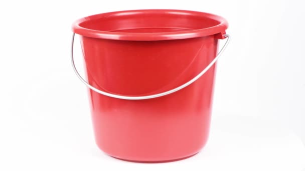 Red Bucket Isolated White Background Side View Loop Motion Rotation — Stock Video