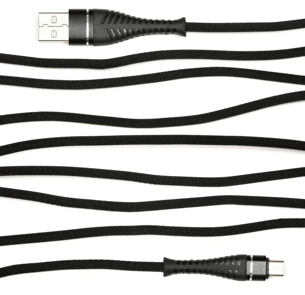 Cable Usb Longitud Completa Dividido Nueve Partes Aisladas Blanco Foto — Foto de Stock