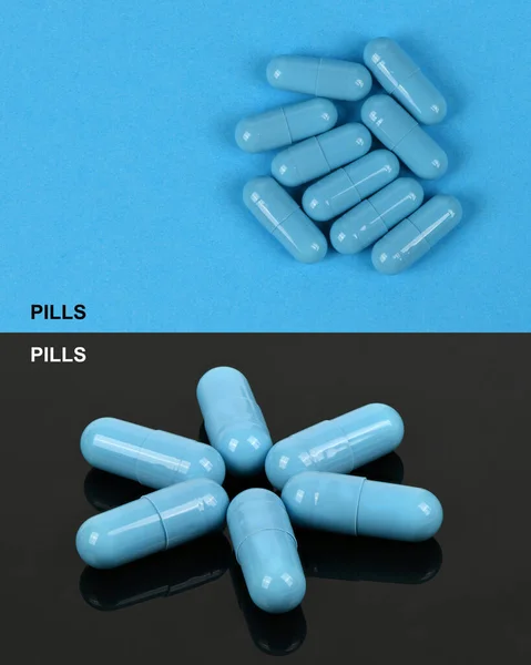 Creative Layout Made Blue Medical Pill Capsules Isolated White High — Stock Photo, Image