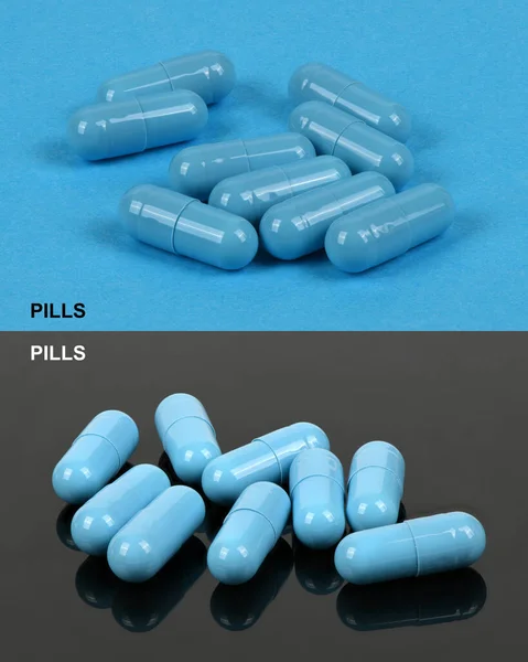 Creative Layout Made Blue Medical Pill Capsules Isolated White High — Stockfoto