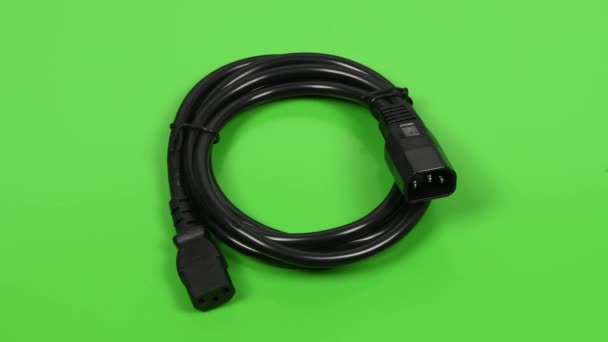 Cable Alimentación Negro Conector C13 C14 Verde Vista Lateral Movimiento — Vídeo de stock