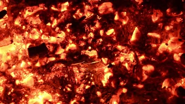 Güçlü Bir Rüzgarda Yanan Bir Ateşin Kömürü Kıvılcımlar Uçuşuyor Üst — Stok video