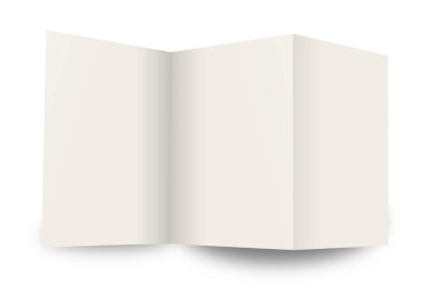 Sunum düzeni ve tasarım için broşür boş beyaz şablon. 3 boyutlu görüntüleme. Dijital olarak oluşturulmuş resim. Beyaz arkaplanda izole.