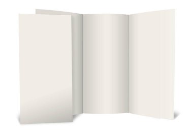 Sunum düzeni ve tasarım için broşür boş beyaz şablon. 3 boyutlu görüntüleme. Dijital olarak oluşturulmuş resim. Beyaz arkaplanda izole.