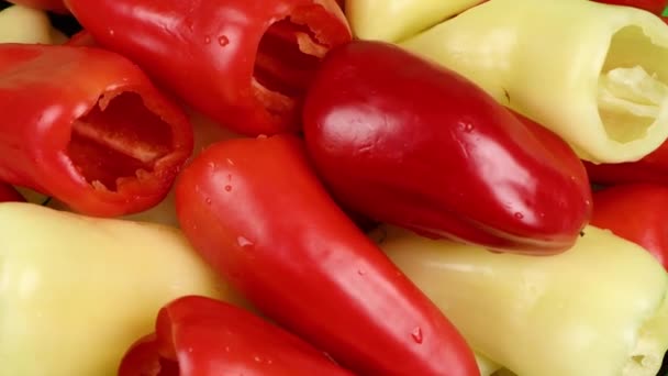 Pimentos Amarelos Vermelhos Extrem Close Conceito Alimentação Saudável Preparação Legumes — Vídeo de Stock