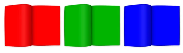 Három Rgb Brosúra Üres Sablon Piros Zöld Kék Prezentációs Elrendezések — Stock Fotó