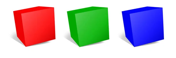 三个Rgb软件盒空白模板红色 绿色和蓝色 用于演示布局和设计 3D渲染 数字生成的图像 因白人背景而被隔离 — 图库照片