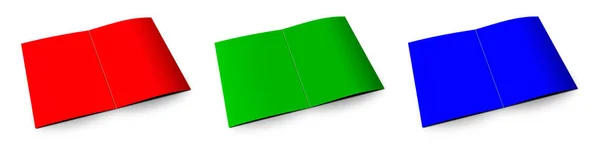 Três Modelos Branco Brochura Rgb Vermelho Verde Azul Para Layouts — Fotografia de Stock