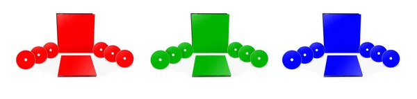 三个Rgb绑定空白模板红色 绿色和蓝色 用于演示布局和设计 3D渲染 数字生成的图像 因白人背景而被隔离 — 图库照片