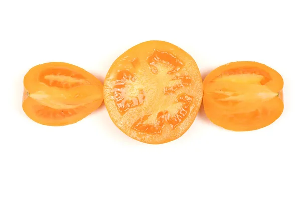 被白色隔离的黄色西红柿 高分辨率照片 实地的全部深度 — 图库照片