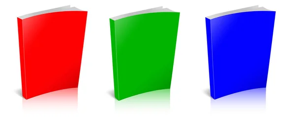 Three Rgb Paperback Books Blank Template Red Green Blue Presentation — Stock Photo, Image