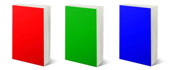 Három Rgb Paperback Könyvek Üres Sablon Piros Zöld Kék Bemutató — Stock Fotó