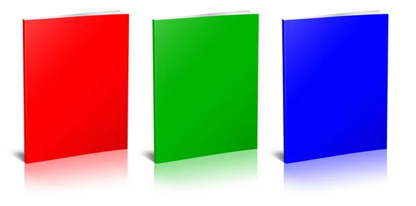 Three Rgb Paperback Books Blank Template Red Green Blue Presentation — Stock Photo, Image
