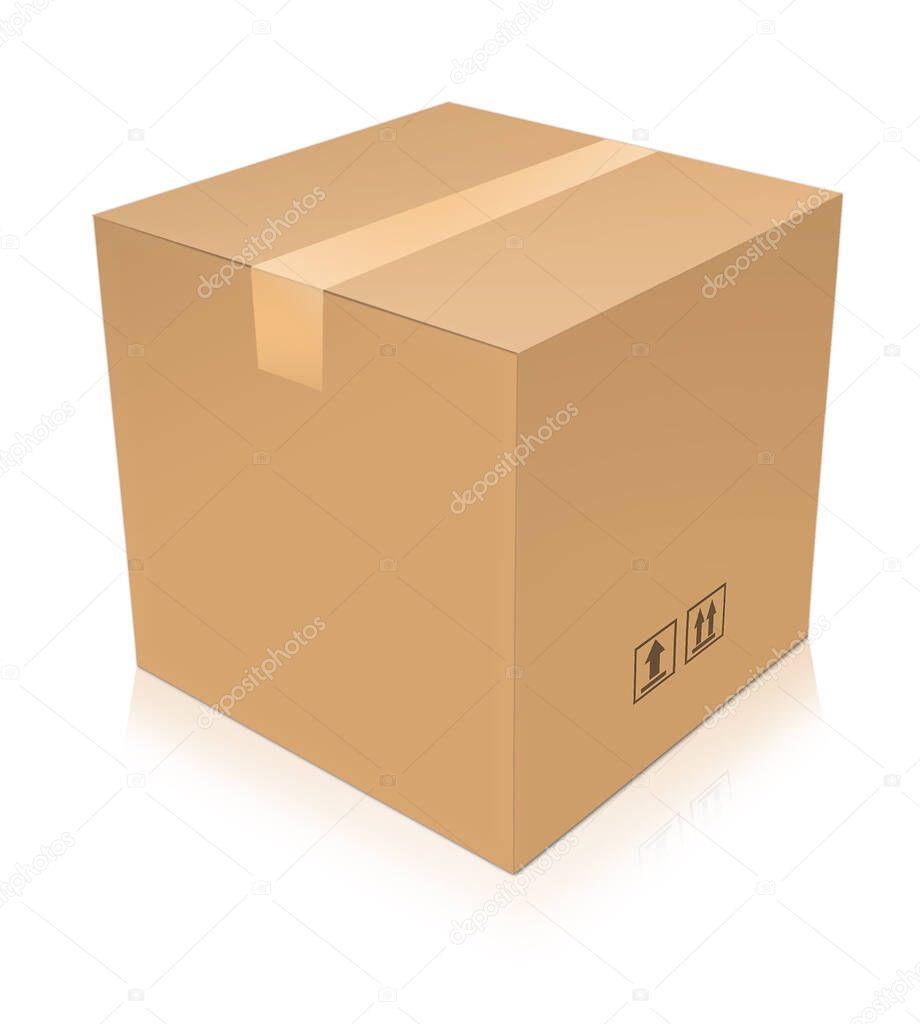 Shipping Box blank template for presentation layouts and design. 3D rendering. Digitally Generated Image. Isolated on white background.
