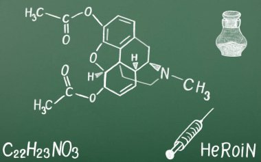 Tahtaya çizilen eroinin kimyasal yapısal formülü