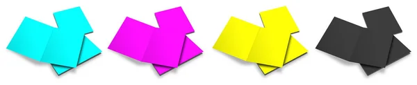 四个Cmyk小册子空白模板红色 绿色和蓝色 用于演示布局和设计 3D渲染 数字生成的图像 因白人背景而被隔离 — 图库照片