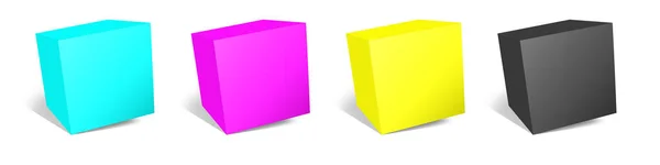 四个Cmyk软件盒空白模板红色 绿色和蓝色 用于演示布局和设计 3D渲染 数字生成的图像 因白人背景而被隔离 — 图库照片