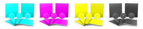 四个Cmyk键空白模板红色 绿色和蓝色 用于演示布局和设计 3D渲染 数字生成的图像 因白人背景而被隔离 — 图库照片