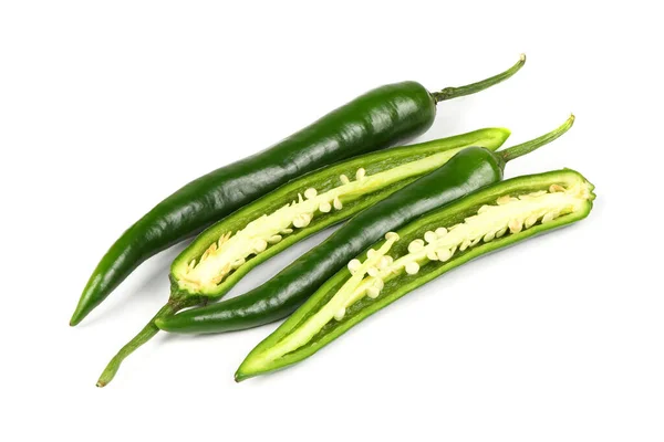 Green Chili Pepper Isolated White High Resolution Photo Full Depth — Stock Photo, Image