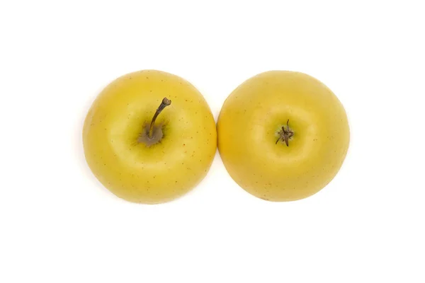 Κίτρινο Μήλο Απομονωμένο Στο Λευκό Φωτογραφία Υψηλής Ανάλυσης Πλήρες Βάθος — Φωτογραφία Αρχείου