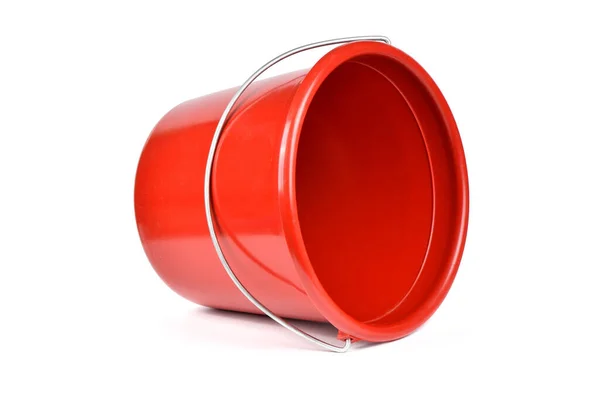 Empty Red Plastic Household Bucket Isolated White Background High Resolution — Stock Photo, Image