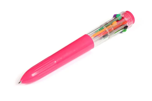 Rosa Flerfärgad Penna Isolerad Vit Bakgrund Högupplöst Foto Fullständigt Skärpedjup — Stockfoto