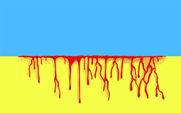 Blodstänk Blod Flödar Ner Från Ukrainas Flagga Jävla Mönster Begreppet — Stockfoto