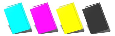 Beyaz üzerine gölge izole boş kitap modeli CMYK. Görüntü 3B oluşturma.