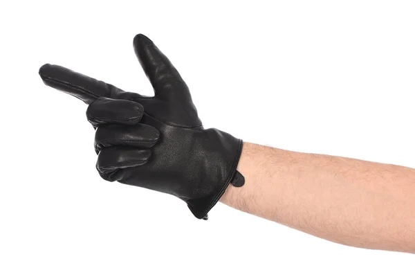 Man Wearing Black Leather Glove White Background Closeup Side View — Fotografia de Stock