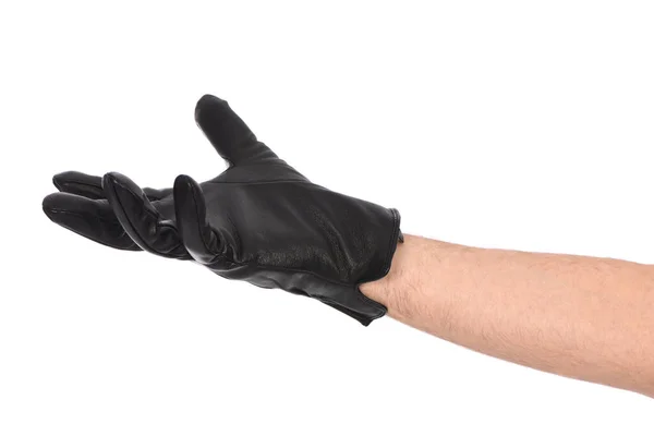 Man Wearing Black Leather Glove White Background Closeup Side View —  Fotos de Stock