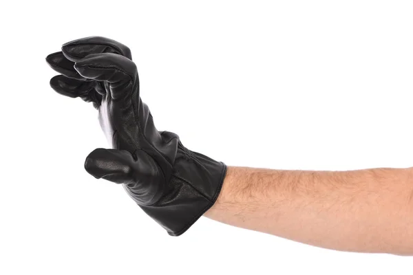 Man Wearing Black Leather Glove White Background Closeup Side View — ストック写真