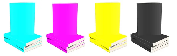 Four Cmyk Paperback Books Blank Template Red Green Blue Presentation — Photo