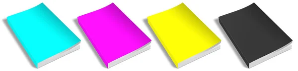 Quattro Libri Cmyk Brossura Modello Bianco Rosso Verde Blu Layout — Foto Stock