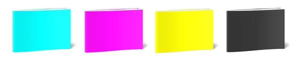 Four Cmyk Paperback Books Blank Template Red Green Blue Presentation — Photo