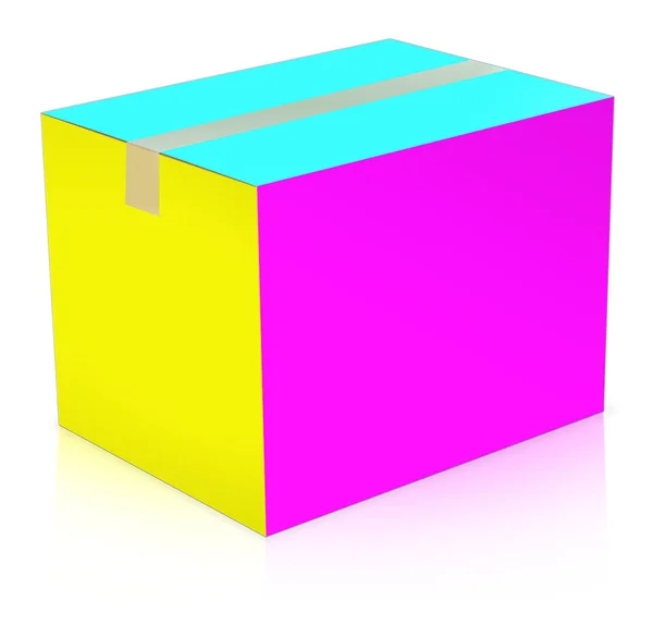 Cmyk Shipping Box Blank Искушает Красный Зеленый Синий Цвета Макетов — стоковое фото