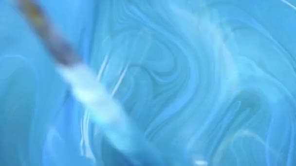 Mixing Light Blue Paint Beautiful Divorces Paint Abstract Form Visible — Vídeos de Stock