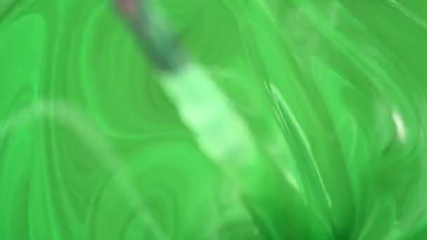 Mixing Green Paint Beautiful Divorces Paint Abstract Form Visible Top — Vídeo de Stock