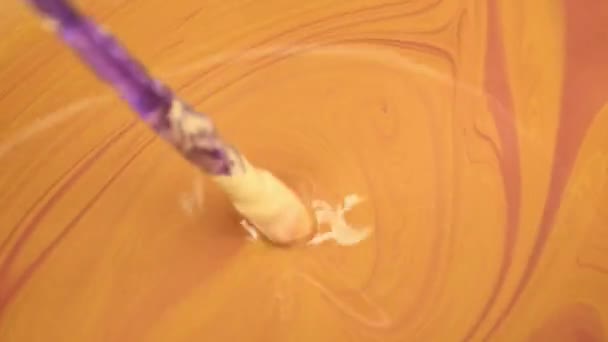 Mixing Orange Paint Beautiful Divorces Paint Abstract Form Visible Top — Stockvideo