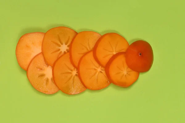 Πορτοκαλί Ώριμο Λωτό Φρούτα Του Λωτού Κομμένες Φέτα Από Φρούτα — Φωτογραφία Αρχείου