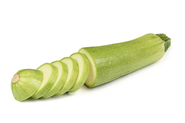 Perfect Geretoucheerde Courgette Geïsoleerd Wit Hoge Resolutie Foto Volledige Velddiepte — Stockfoto